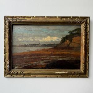 Huile sur panneau représentant une côte rocheuse par René Sergent 1921