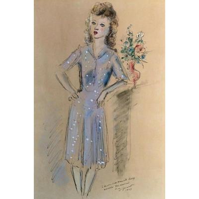 Andre Dignimont Watercolor Drawing Enhances Woman 1943 Signed Costume