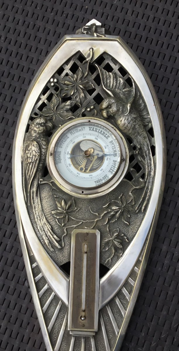 Baromètre Thermomètre Art Déco Aux Perruches-photo-3