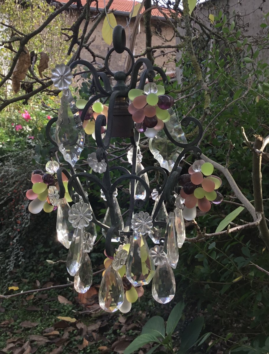 Tiny Cage Chandelier With Tassels And Translucent Bunches Of Grapes-photo-2