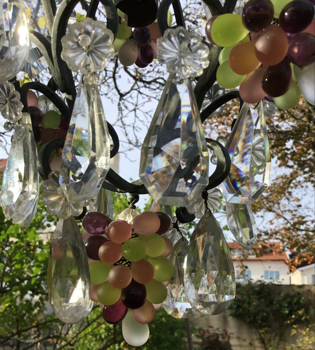 Tiny Cage Chandelier With Tassels And Translucent Bunches Of Grapes-photo-1