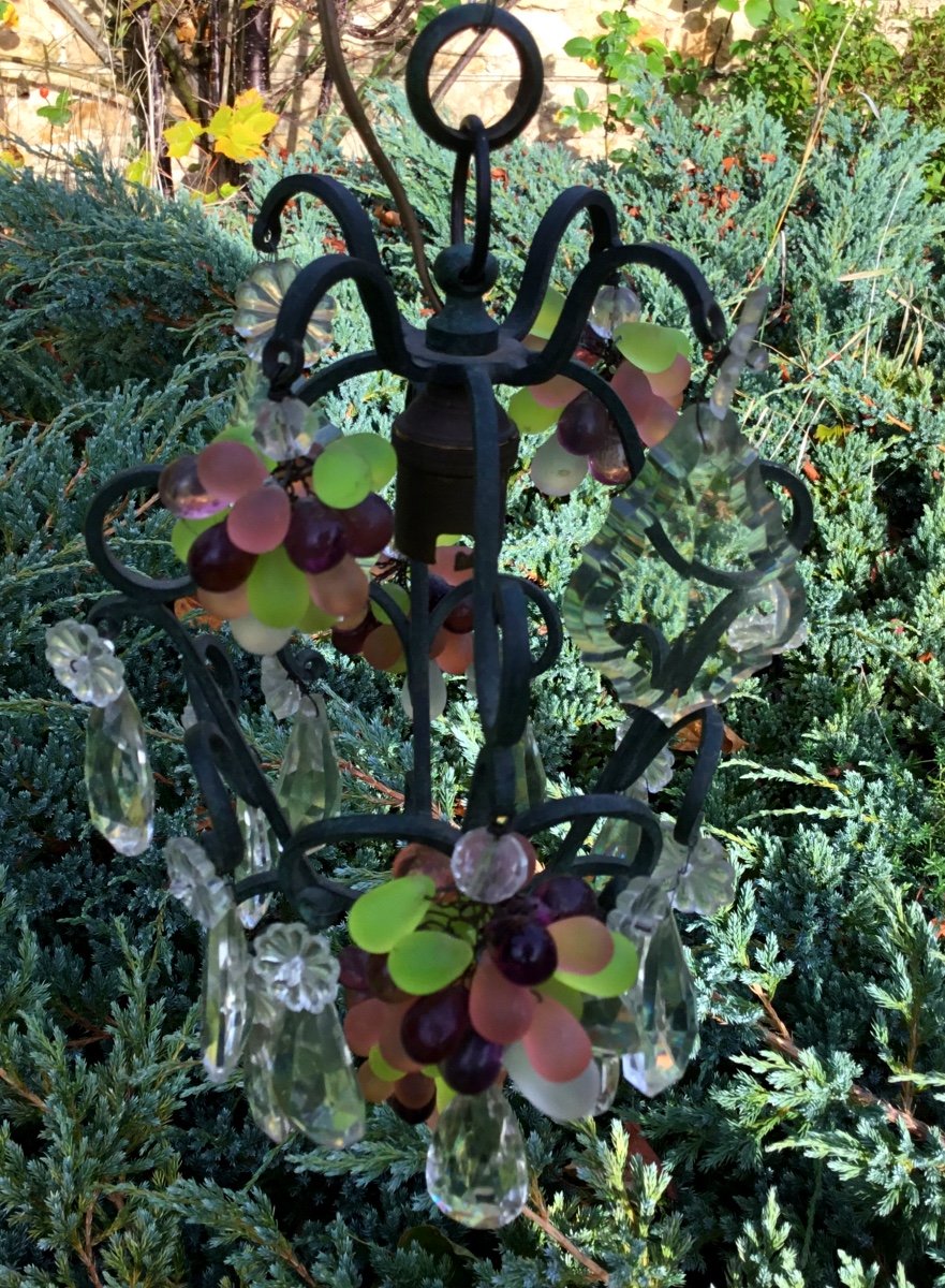 Tiny Cage Chandelier With Tassels And Translucent Bunches Of Grapes-photo-3