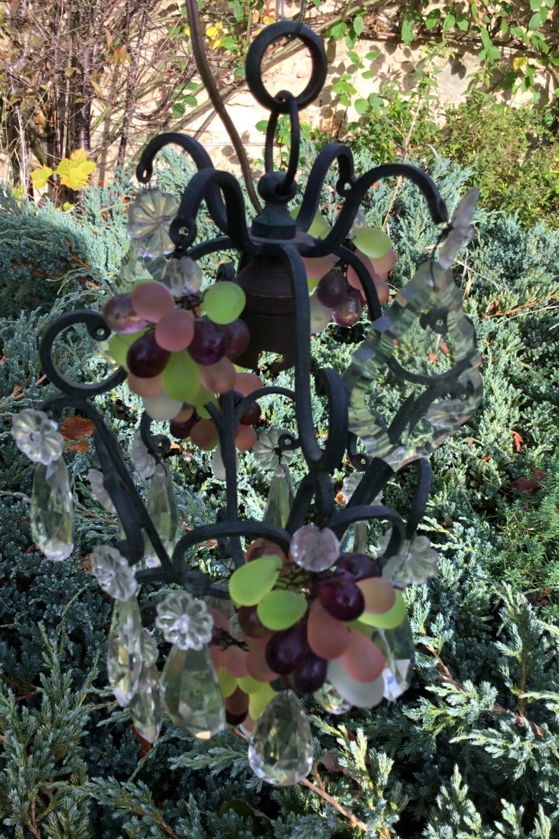 Tiny Cage Chandelier With Tassels And Translucent Bunches Of Grapes-photo-4