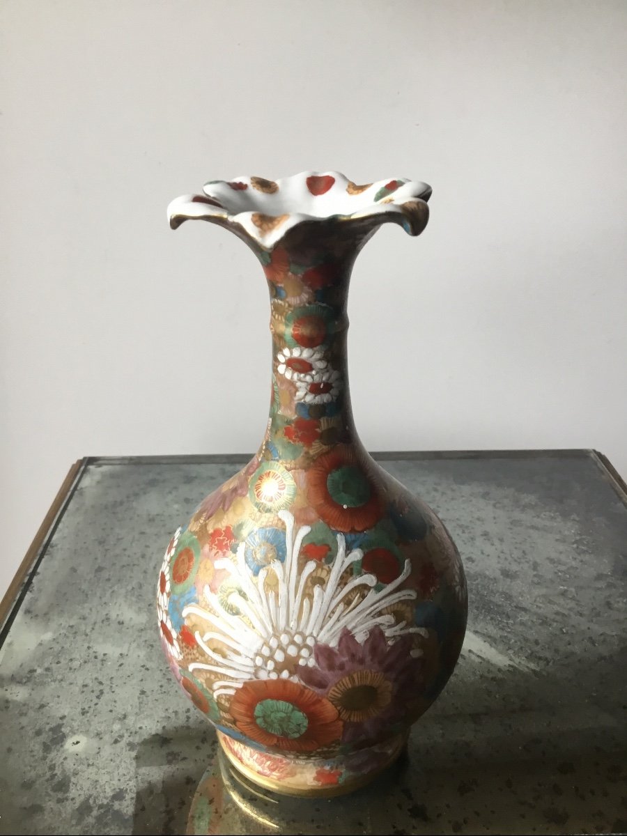 Satsuma Porcelain Corolla Vase With A Thousand Flowers, Signed-photo-4