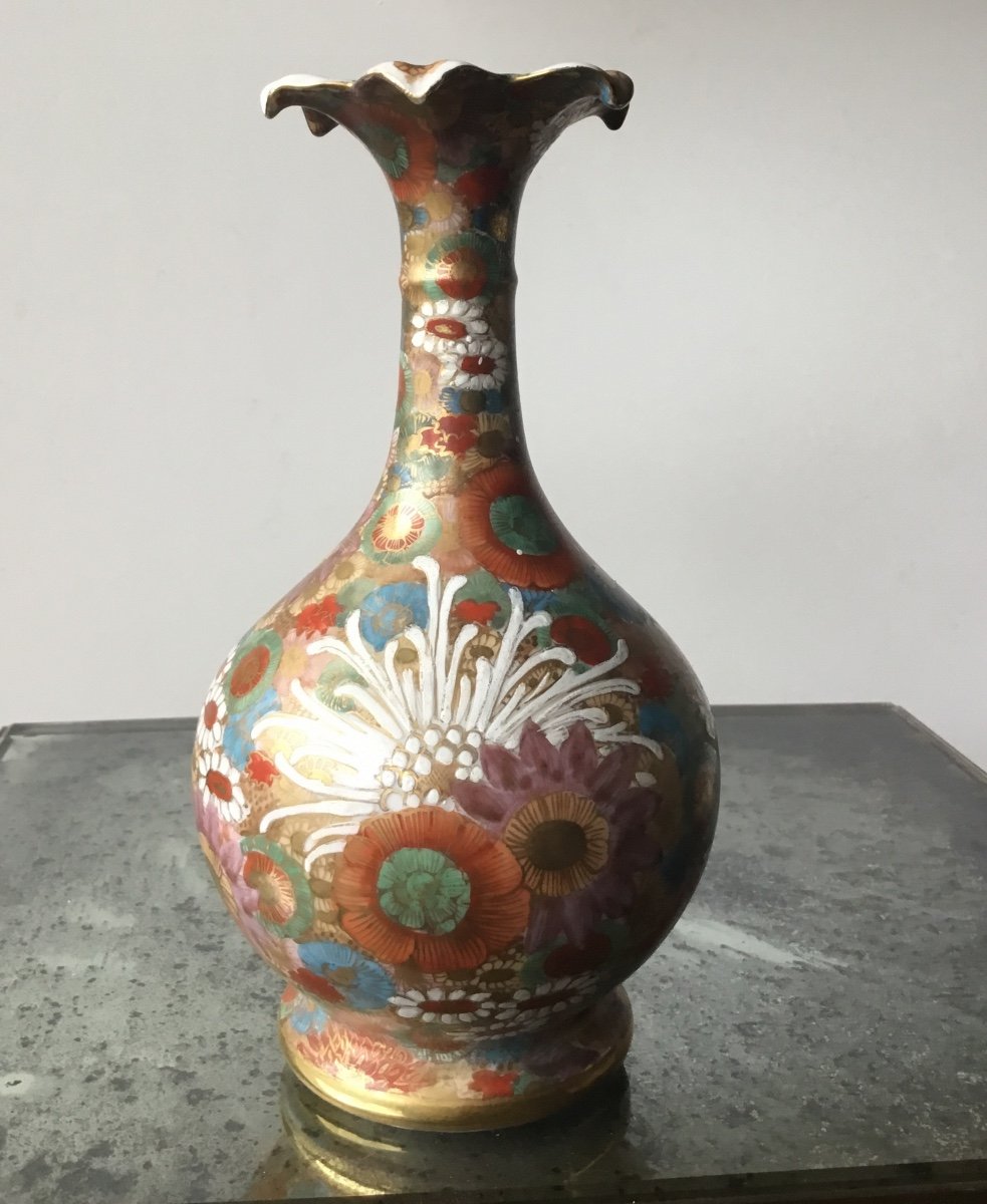 Vase Corolle En Porcelaine De Satsuma Aux Mille  Fleurs, Signé-photo-1