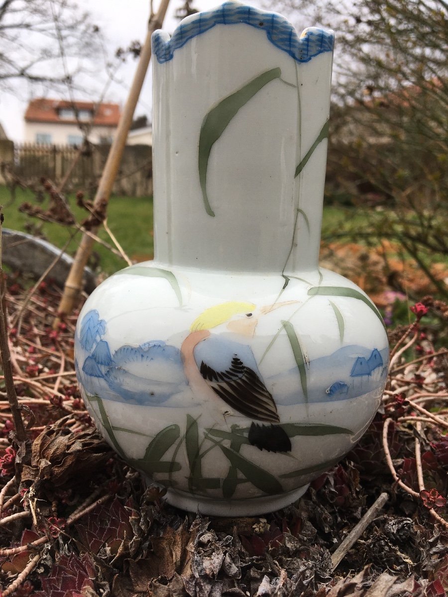 Petit Vase Japonisant Au Martin Pêcheur , Art Nouveau -photo-7