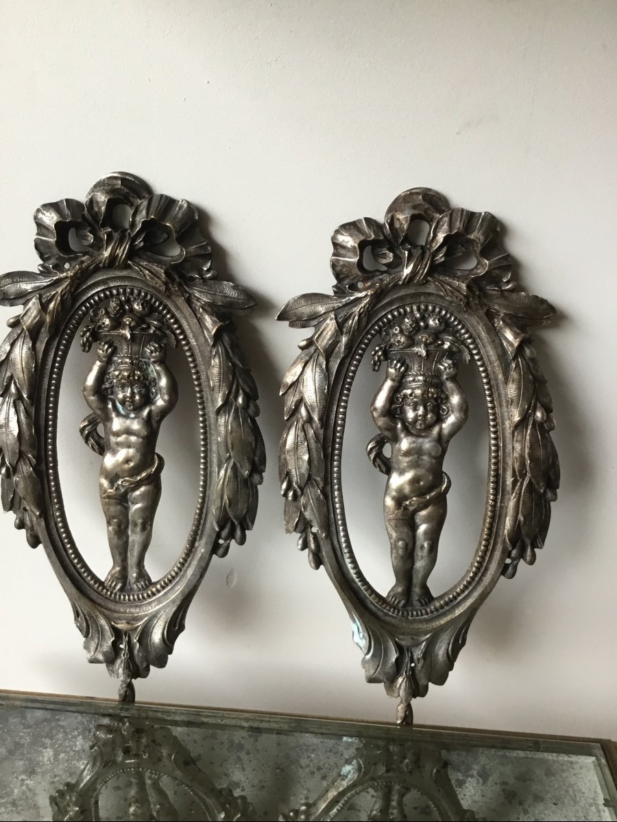 Putti Canephore The Pair Of Silver Bronzes-photo-3