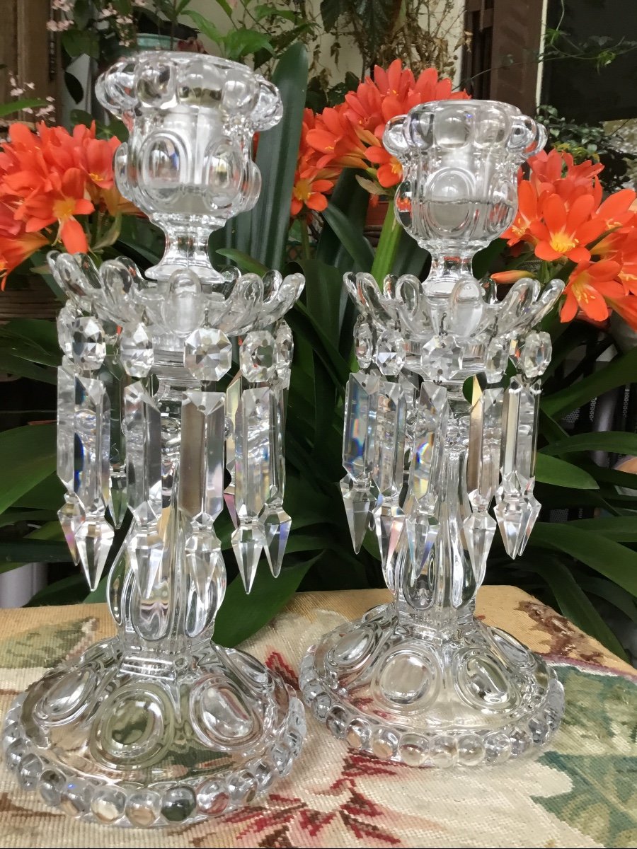 Paire De Bougeoirs En Cristal De  Baccarat -photo-3