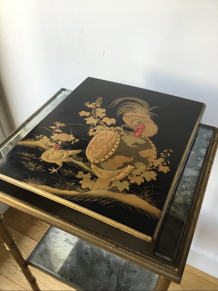 Japanese Lacquer Box Decorated With Roosters In The Drum-photo-3