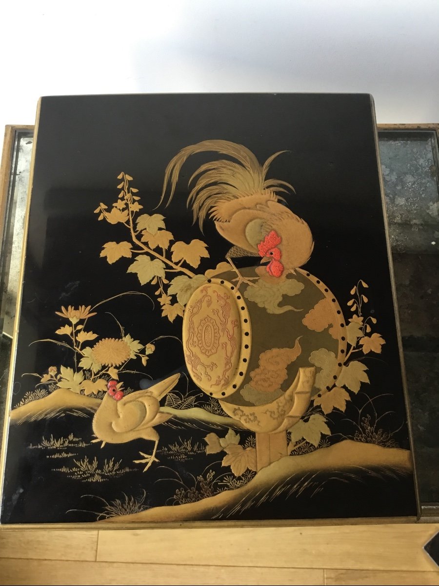 Japanese Lacquer Box Decorated With Roosters In The Drum-photo-8