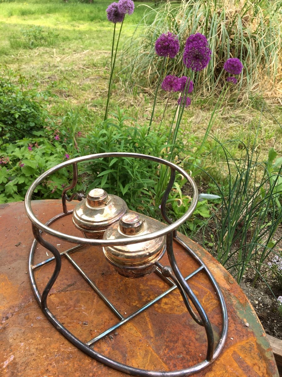 Large Plat Heater In Silver Metal With Two Burners-photo-6