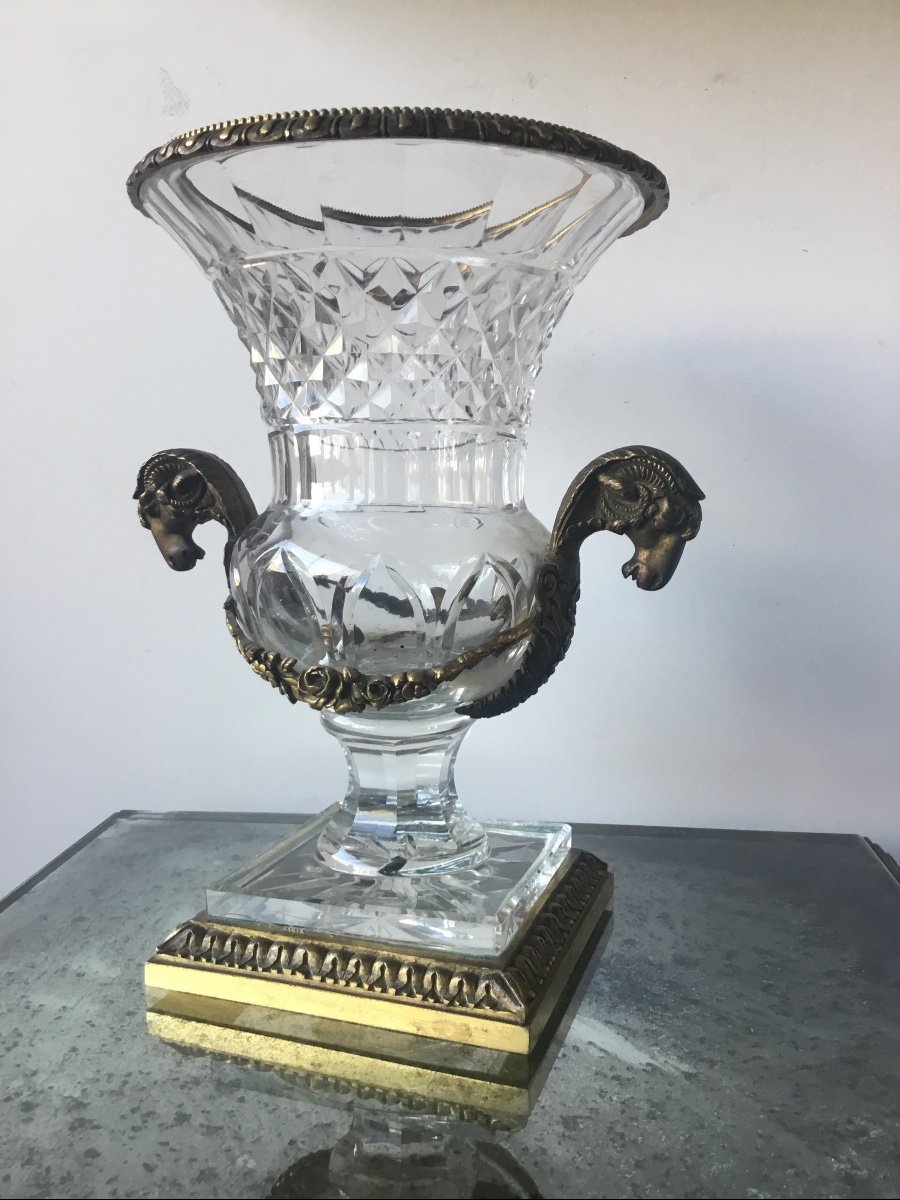 Cut Crystal Vase And Bronze Mount-photo-4