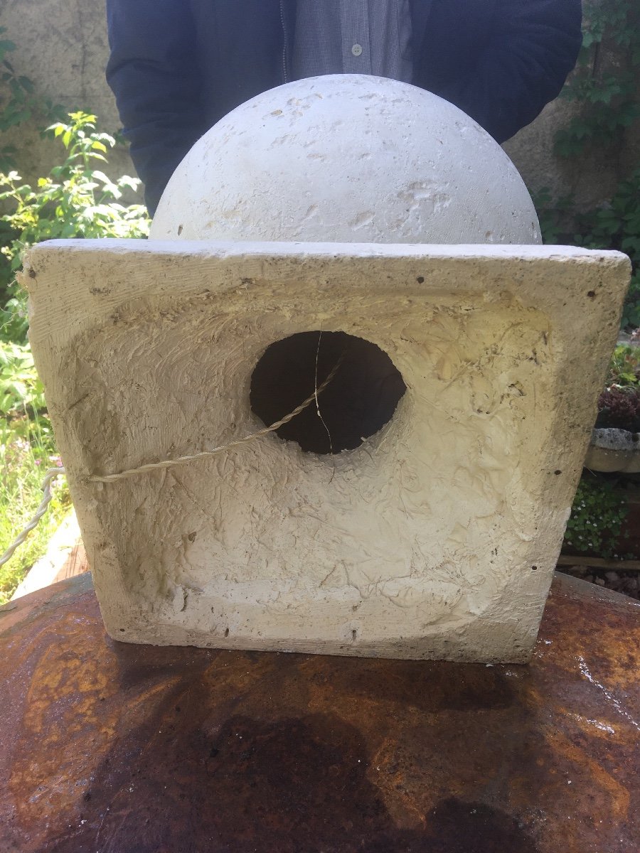 Large Patinated Plaster Lamp Base Travertine Style-photo-5