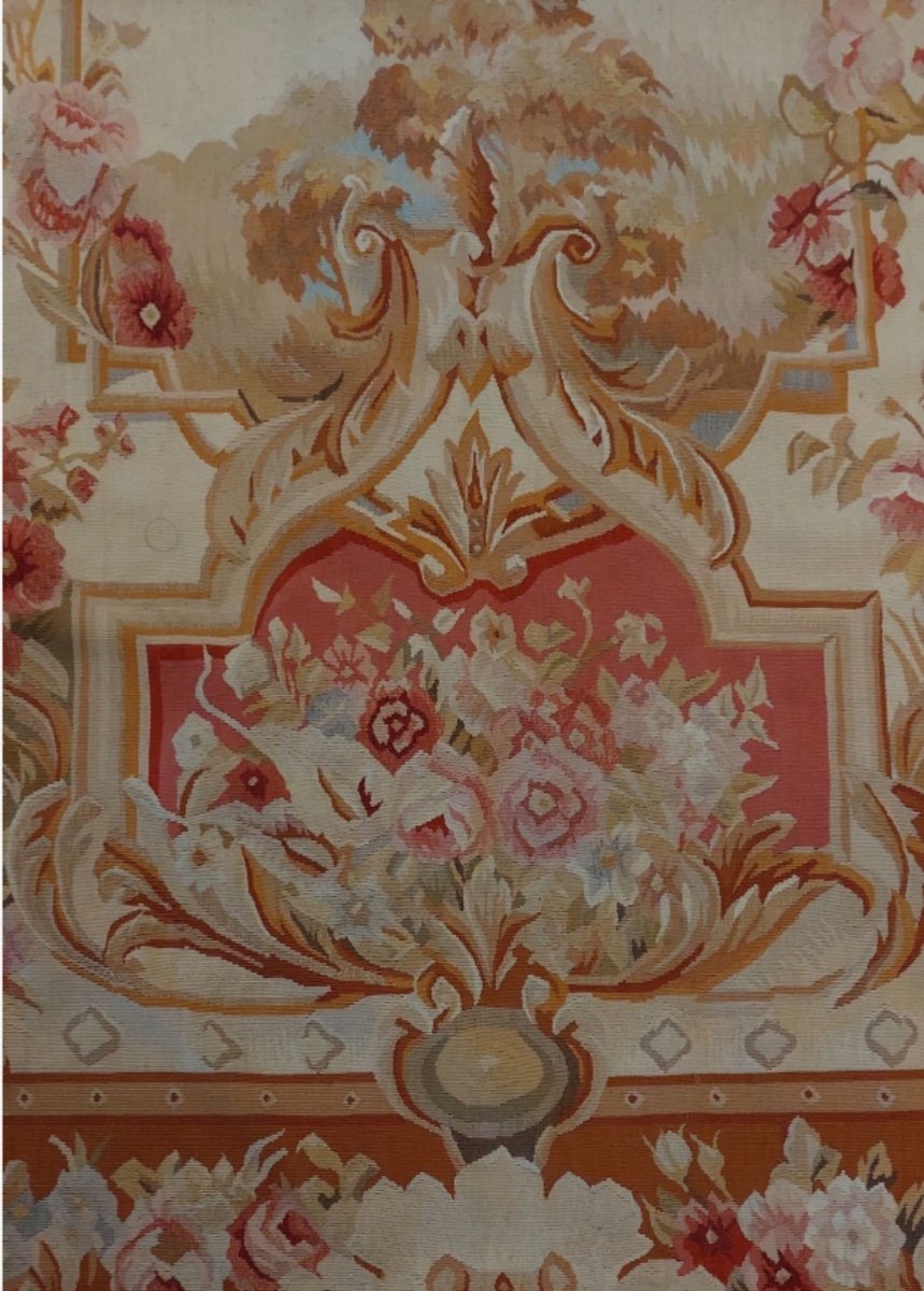 Aubusson Tapestry Decorated With Flowers And Musical Instruments-photo-2