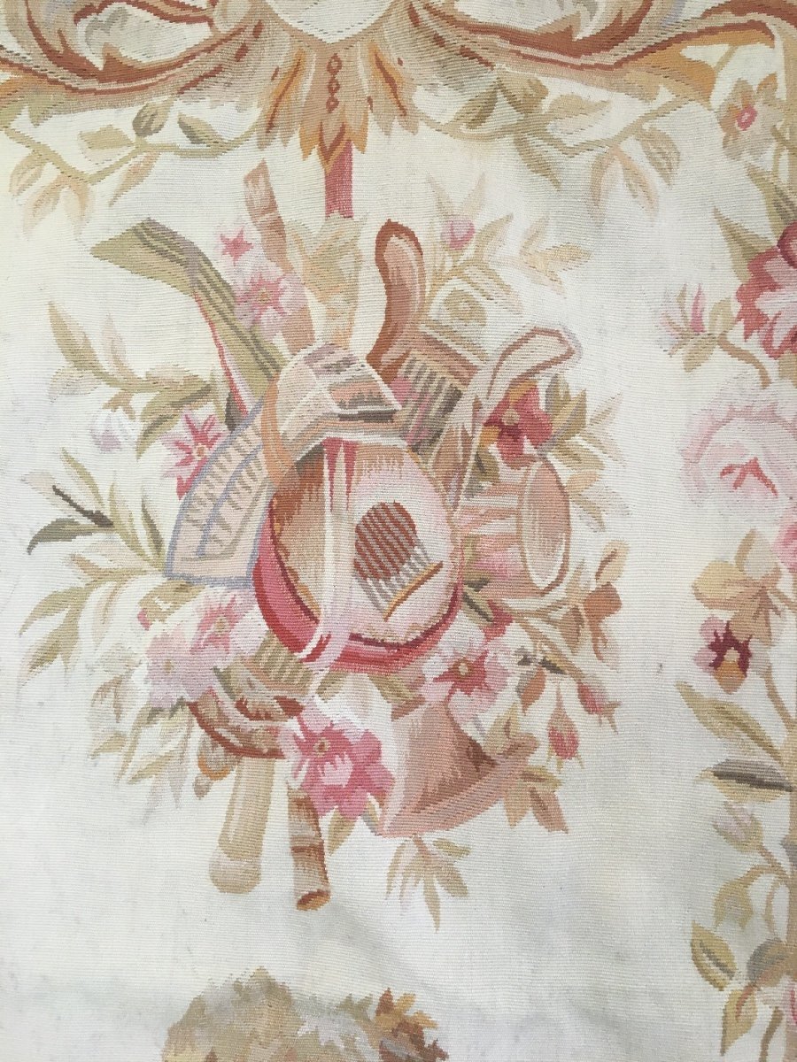 Aubusson Tapestry Decorated With Flowers And Musical Instruments-photo-2