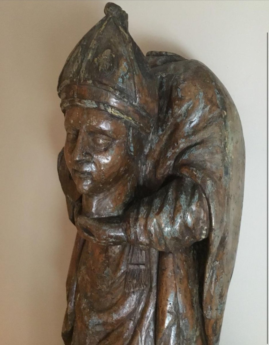 Statue Of Saint-denis Cephalophore In Wood, Late XVI Early XVII-photo-2