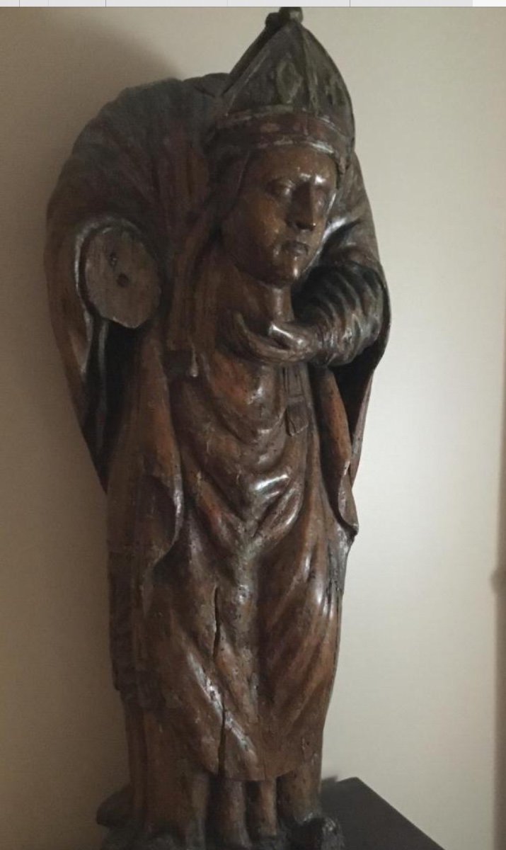 Statue Of Saint-denis Cephalophore In Wood, Late XVI Early XVII-photo-3