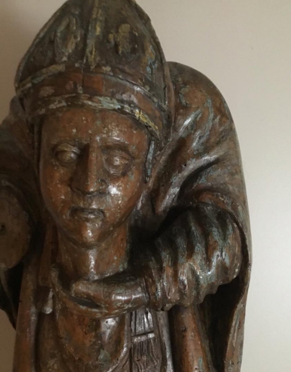 Statue Of Saint-denis Cephalophore In Wood, Late XVI Early XVII-photo-4