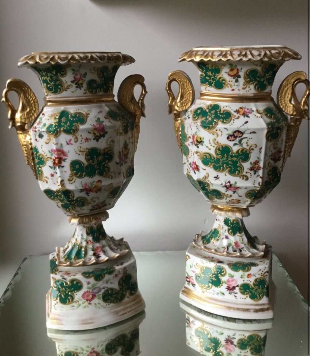 Pair Of Paris Porcelain Vases, Charles X Period-photo-1