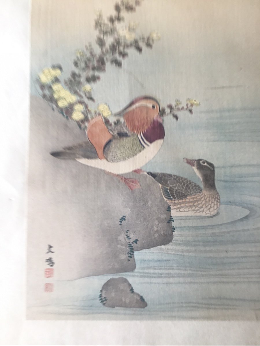 Couple De Canards, Estampe Japonaise-photo-3