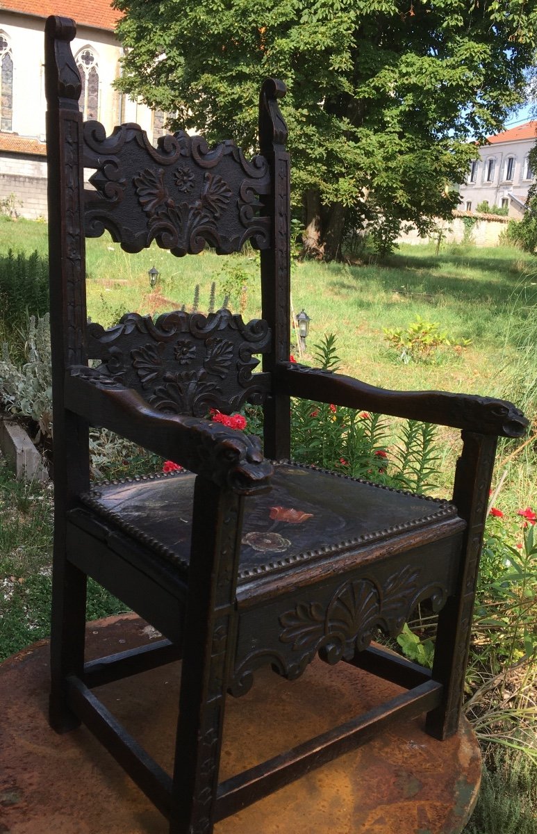 Carved Child's Armchair Covered With Cordoba Leather-photo-1