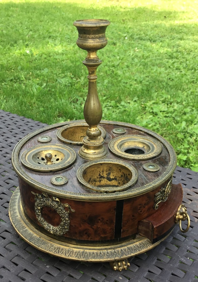 Rare Encrier Rond D’ Epoque Restauration-photo-2