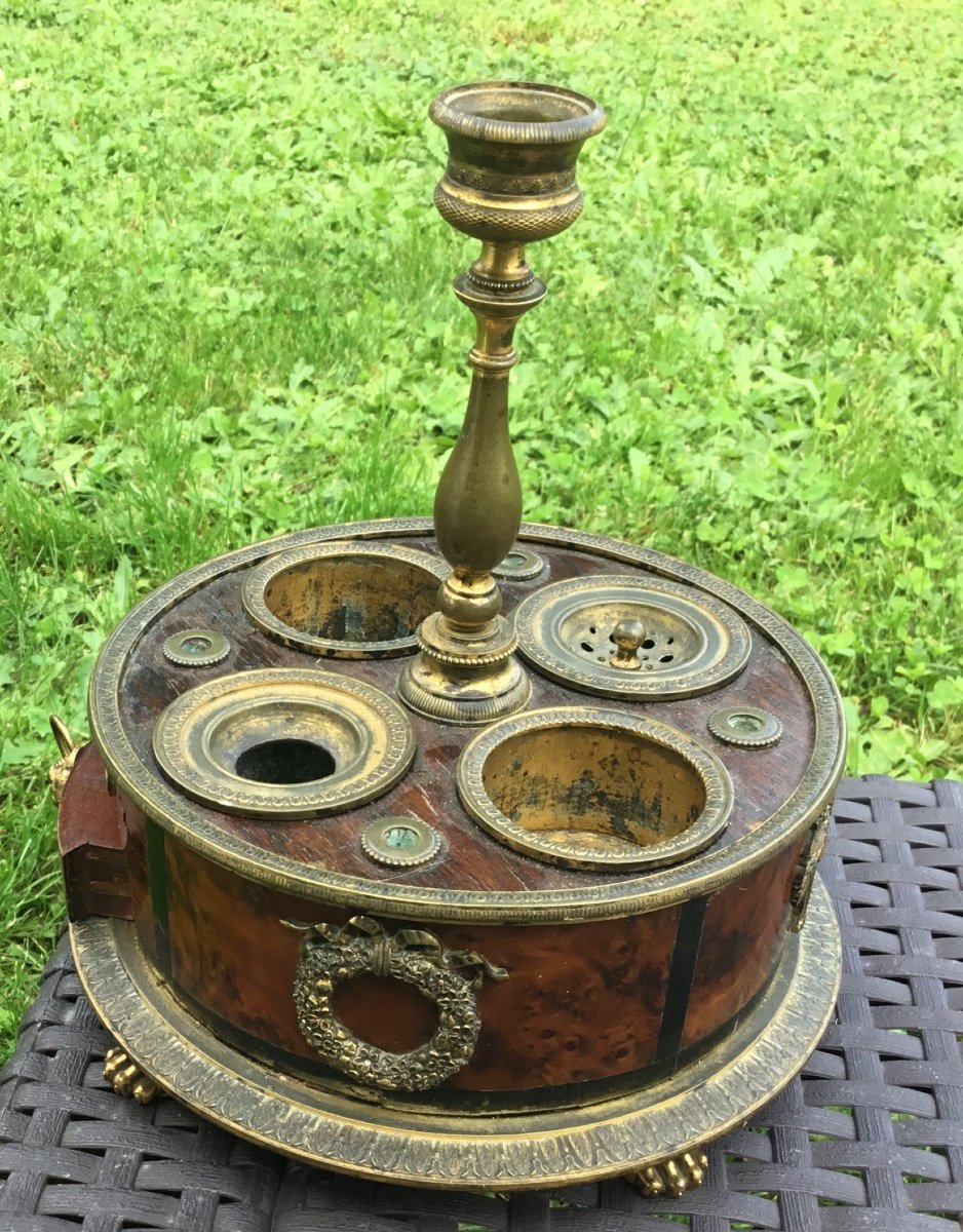 Rare Encrier Rond D’ Epoque Restauration-photo-4