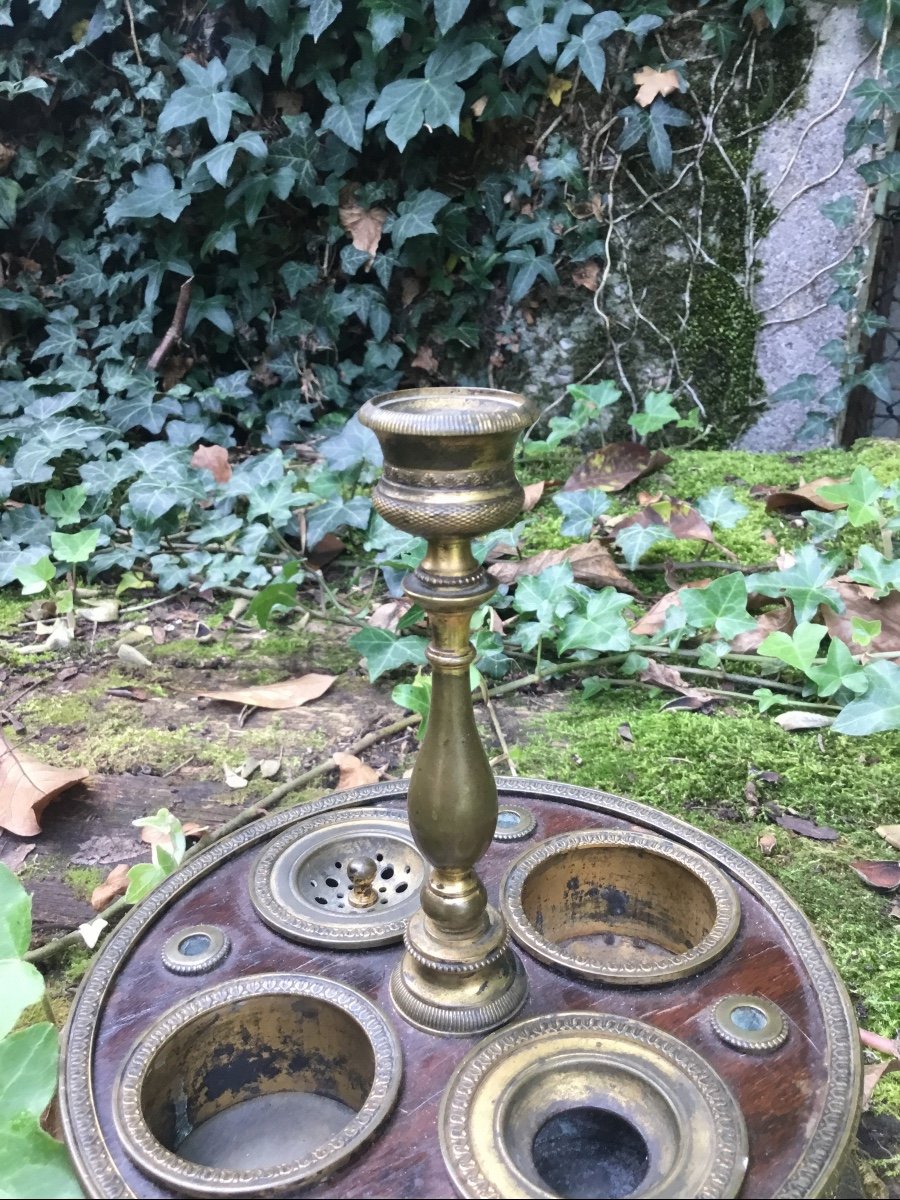 Rare Encrier Rond D’ Epoque Restauration-photo-4