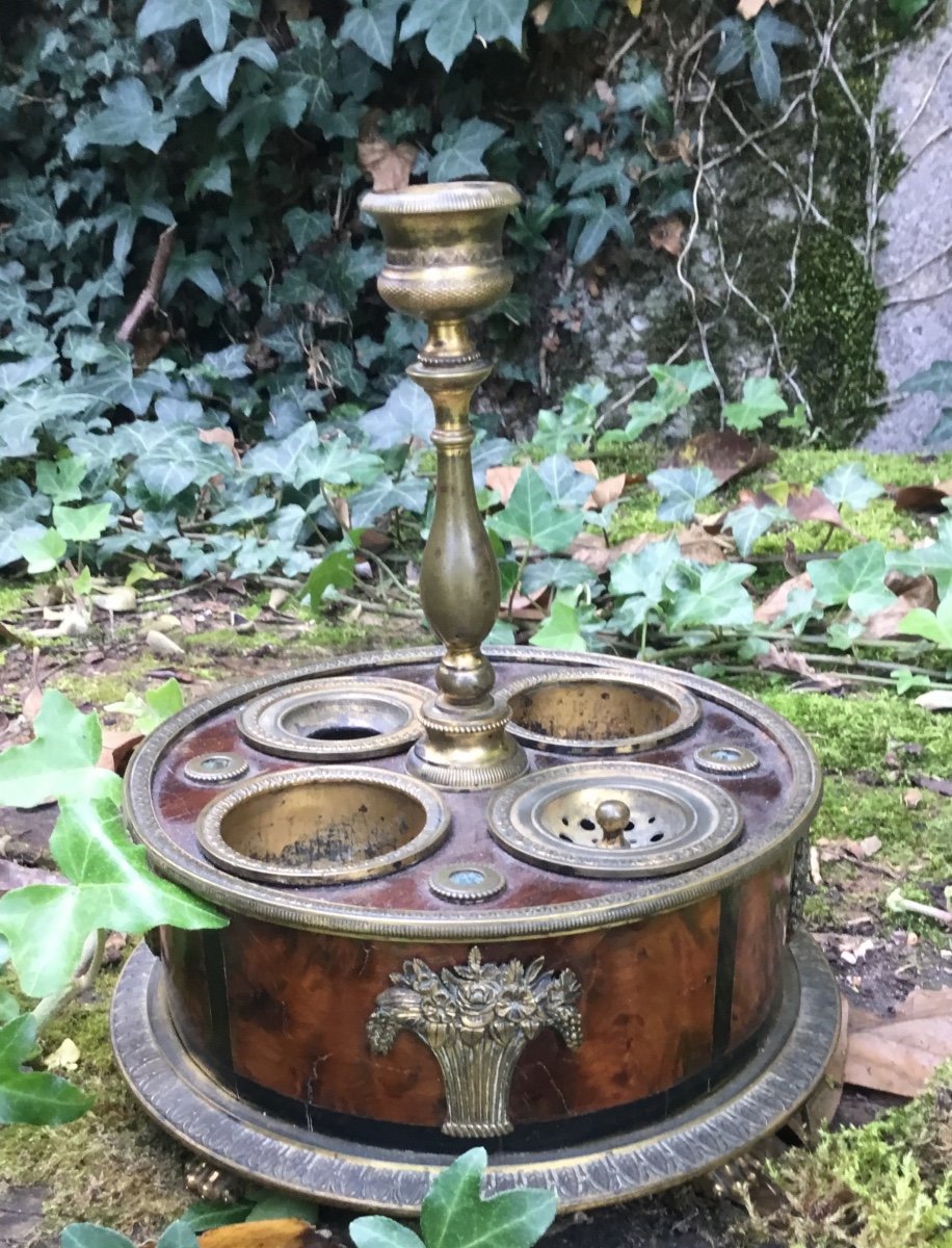 Rare Encrier Rond D’ Epoque Restauration-photo-5