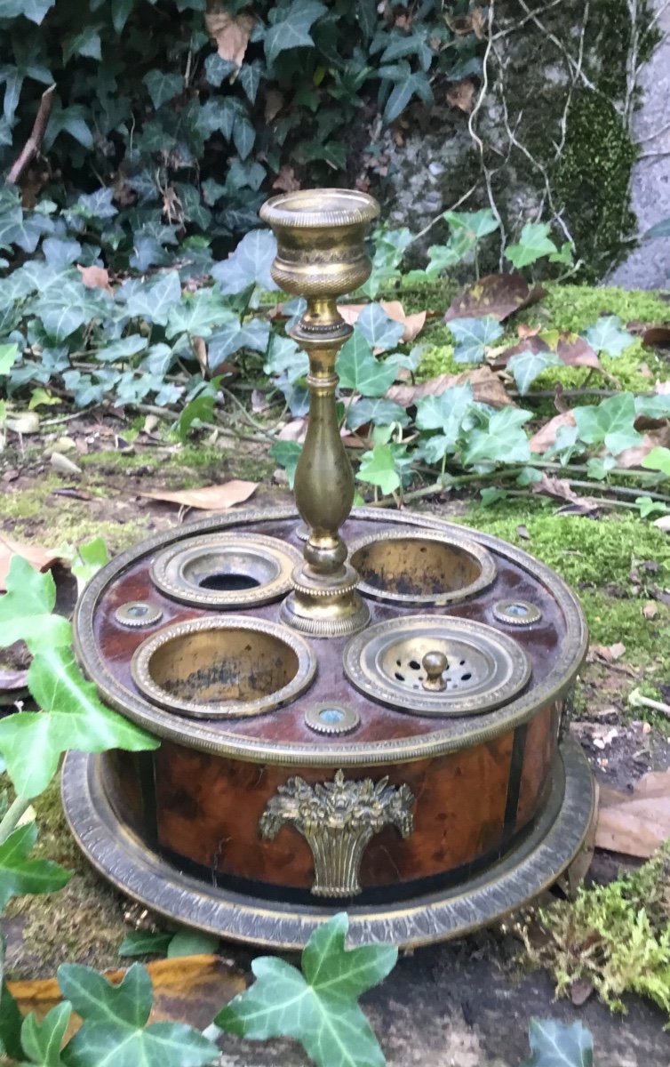 Rare Encrier Rond D’ Epoque Restauration-photo-6