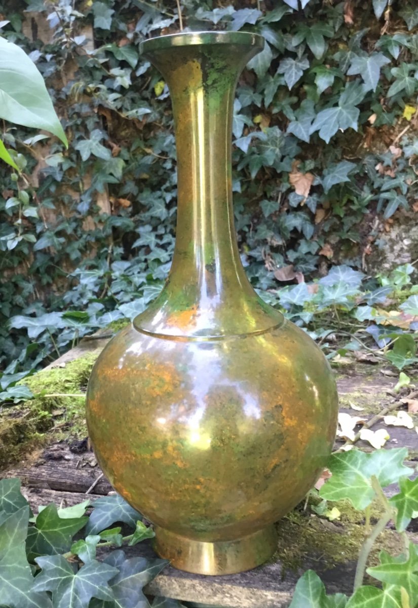 Japanese Vase In Patinated Bronze In Several Colors-photo-2