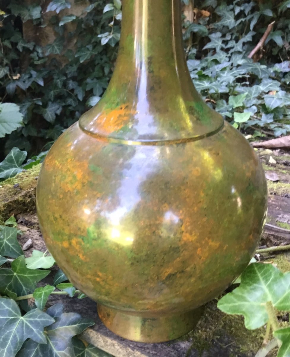 Japanese Vase In Patinated Bronze In Several Colors-photo-4