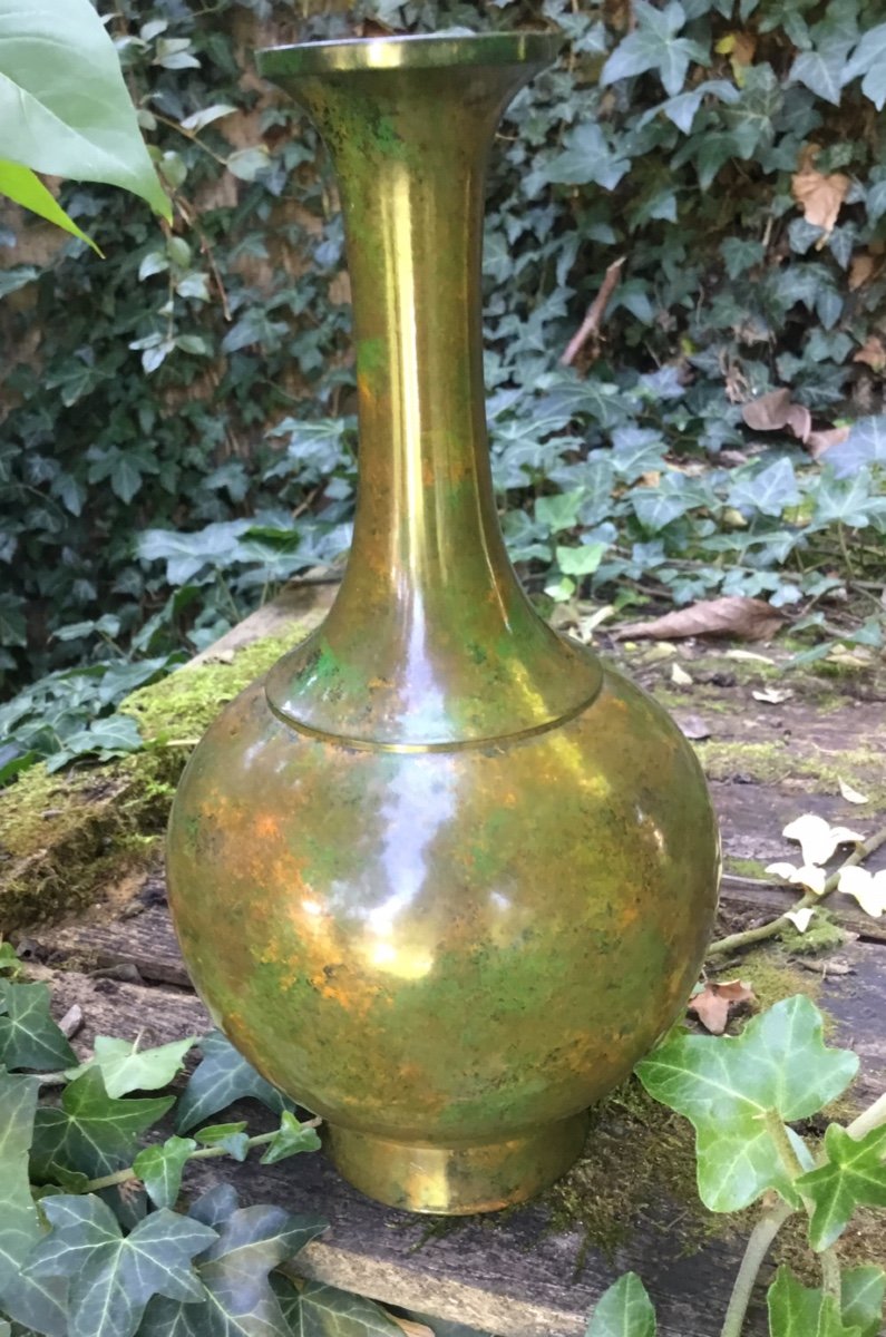 Japanese Vase In Patinated Bronze In Several Colors-photo-2