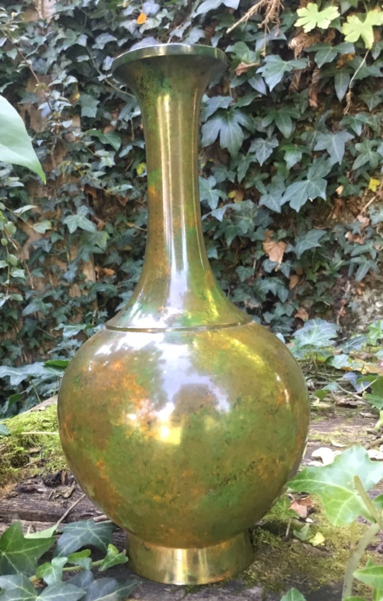 Japanese Vase In Patinated Bronze In Several Colors-photo-3