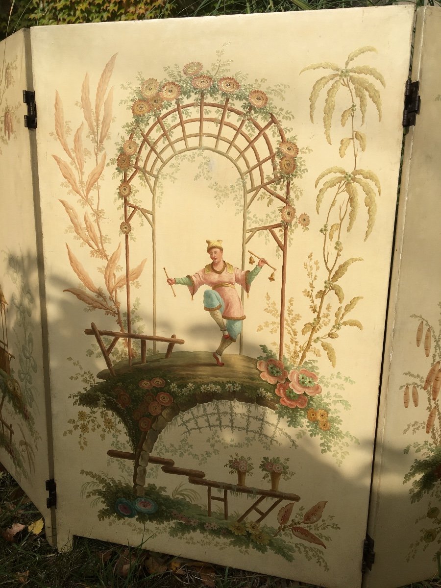 Three Leaf Screen With Chinoiserie Decor-photo-2