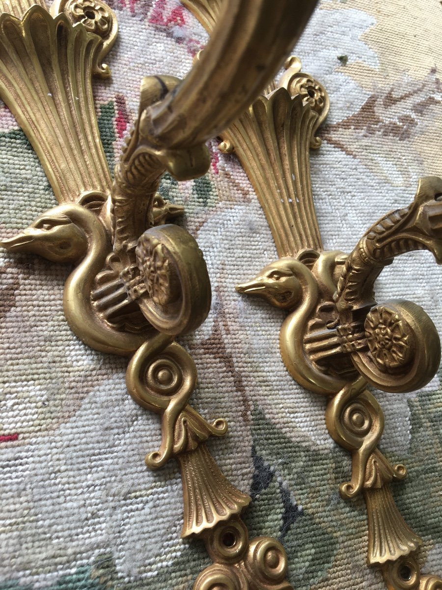 The Pair Of Swan Neck Sconces In Gilt Bronze-photo-3