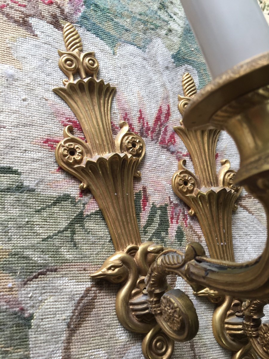 The Pair Of Swan Neck Sconces In Gilt Bronze-photo-4