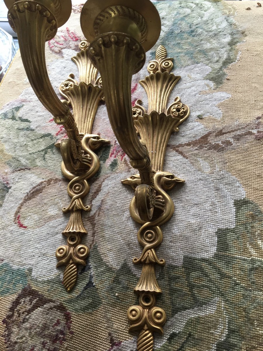 The Pair Of Swan Neck Sconces In Gilt Bronze-photo-4