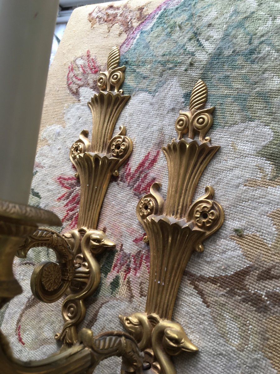 The Pair Of Swan Neck Sconces In Gilt Bronze-photo-6