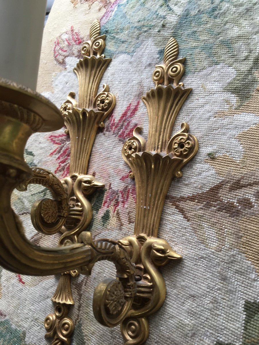 The Pair Of Swan Neck Sconces In Gilt Bronze-photo-7