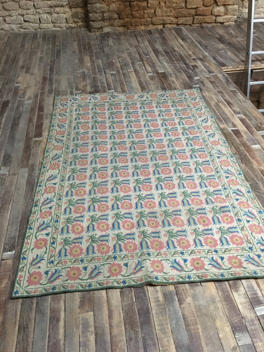 Tapis Au Point à Décor Floral vers 1900-photo-3