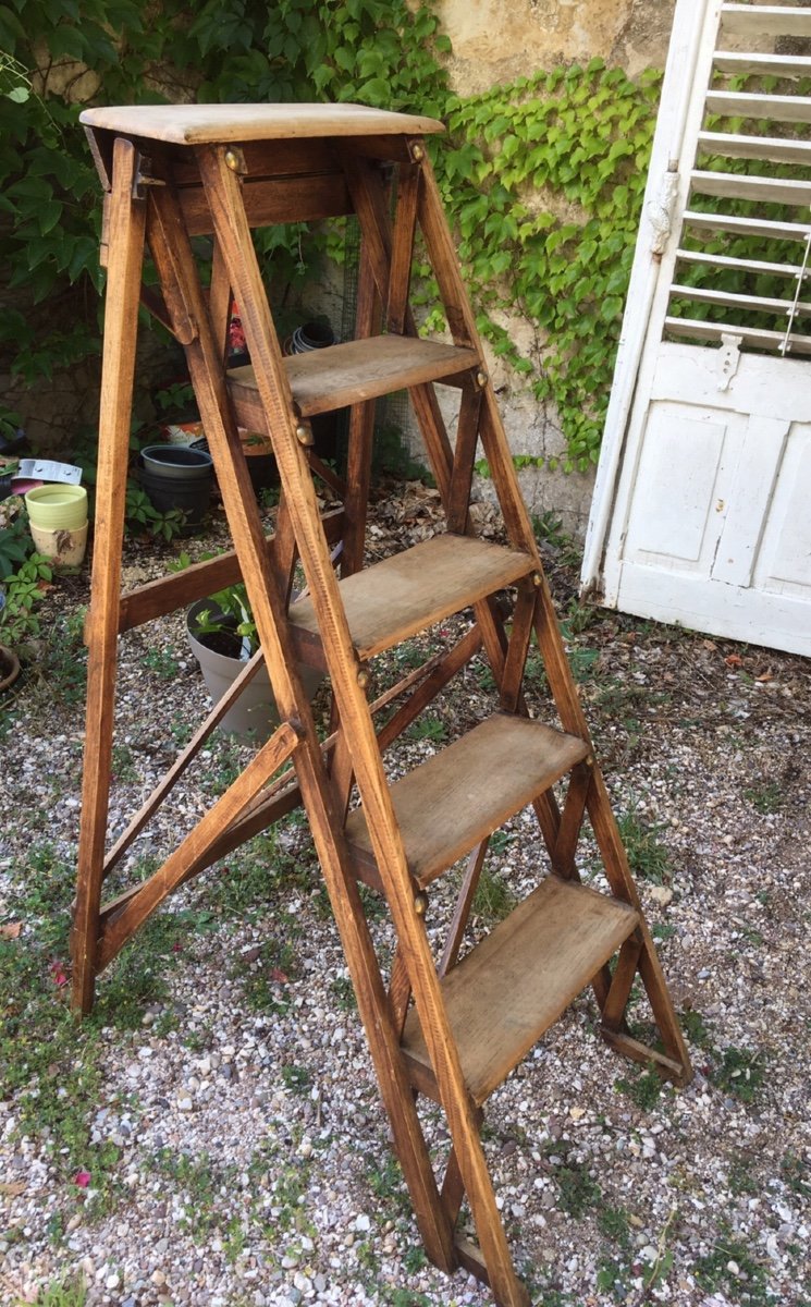 Escabeau De Bibliothèque Ou D Atelier En Chêne-photo-1