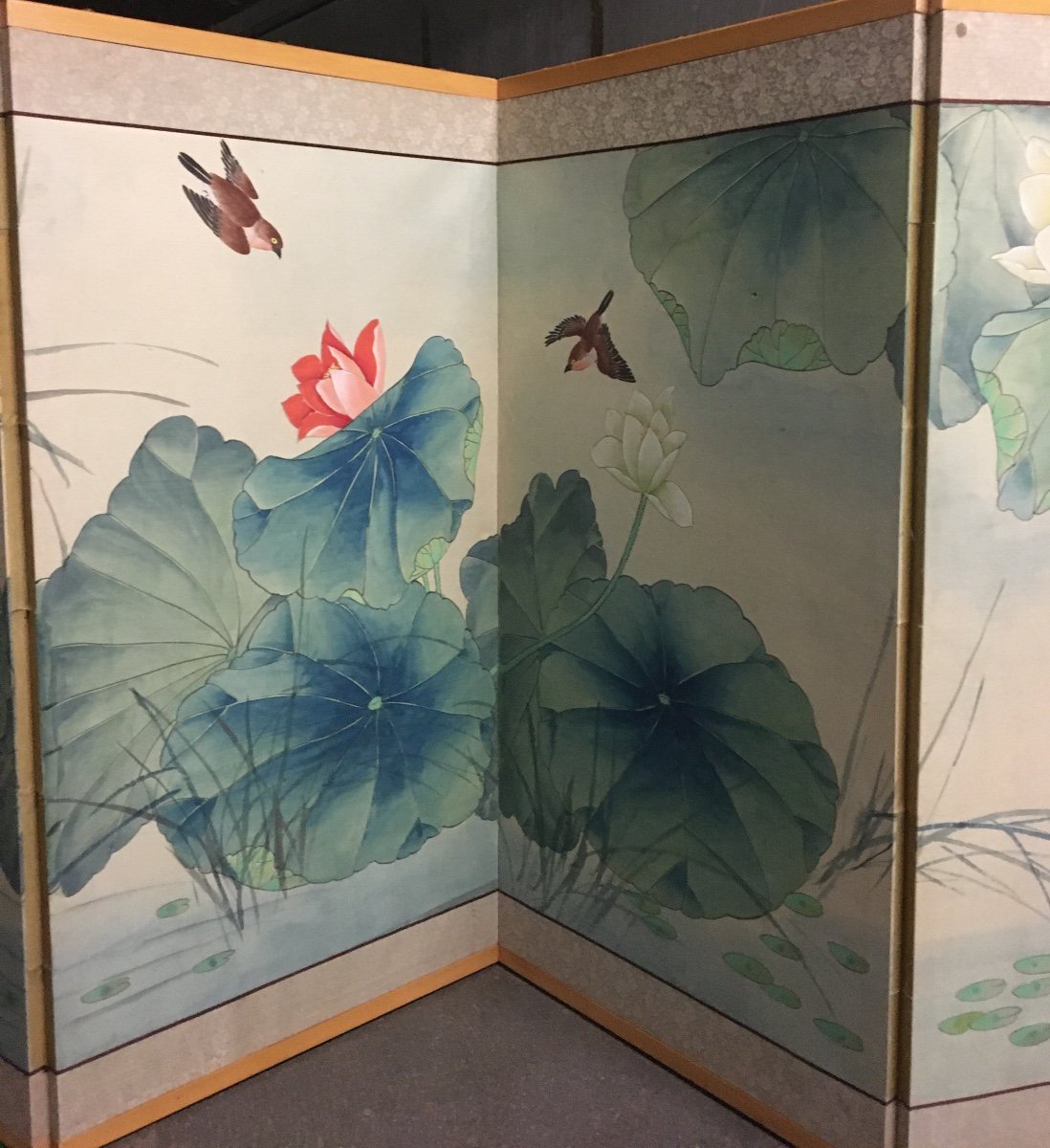 Japanese Byōbu Screen With Water Lilies Decor -photo-3