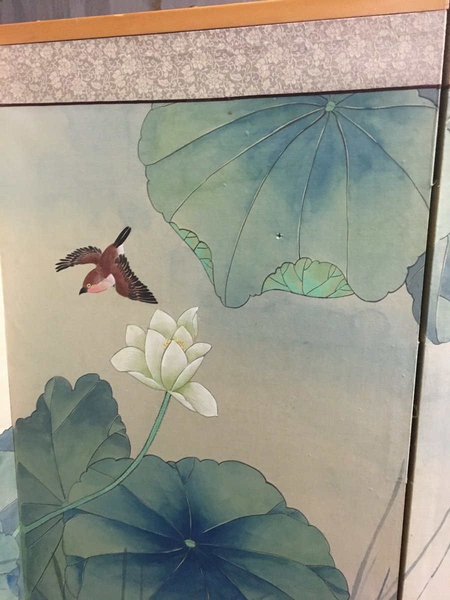 Japanese Byōbu Screen With Water Lilies Decor -photo-2