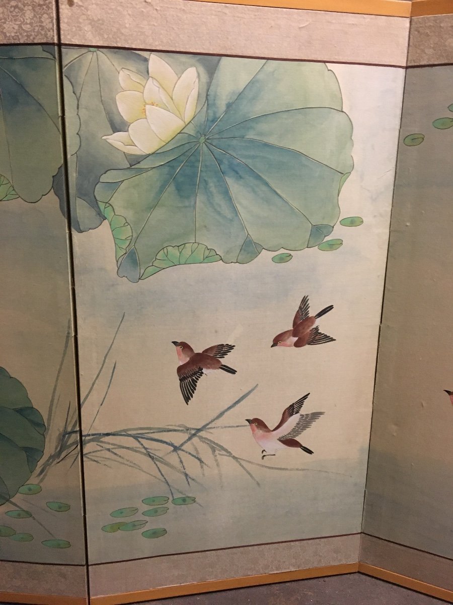 Japanese Byōbu Screen With Water Lilies Decor -photo-4