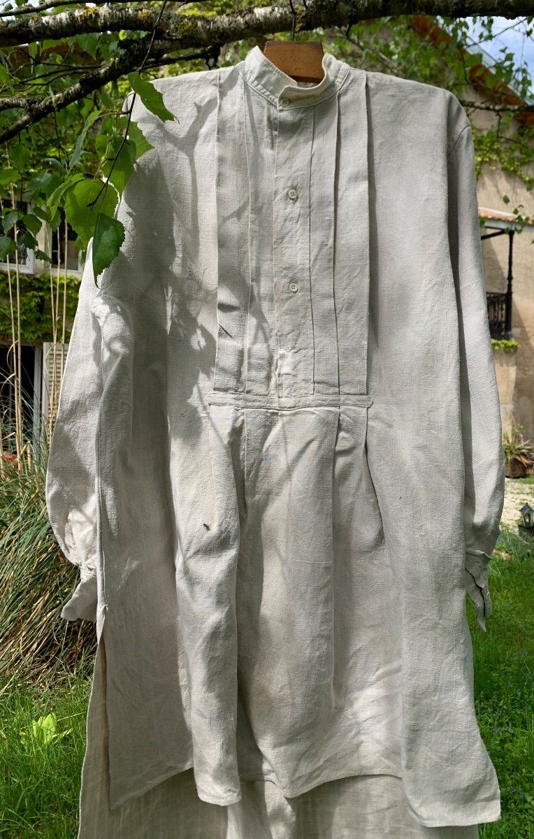 Old Linen Work Shirt, French Hemp,-photo-2