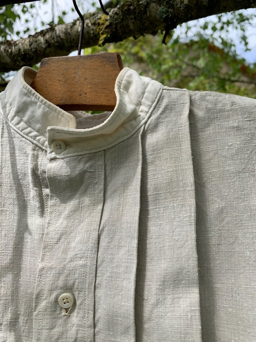 Old Linen Work Shirt, French Hemp,-photo-3