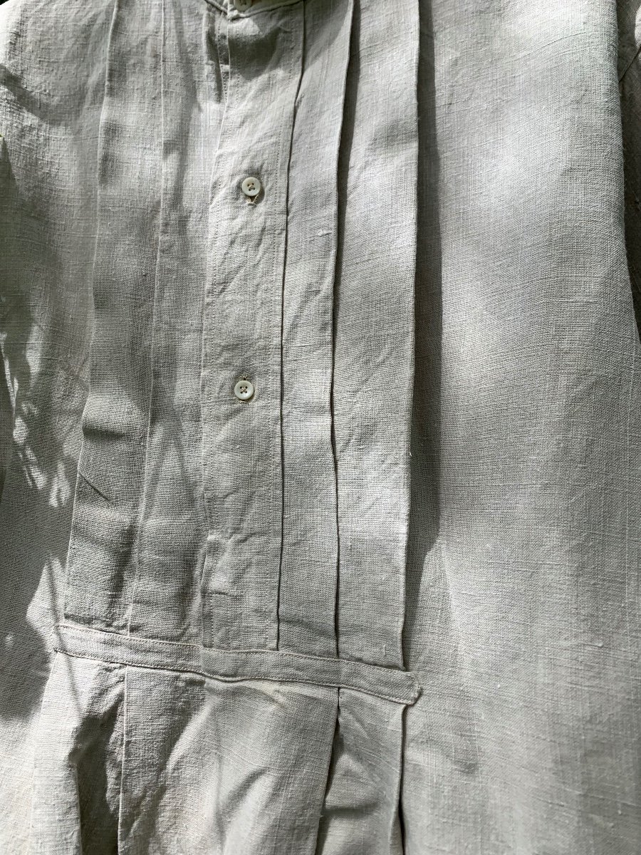 Old Linen Work Shirt, French Hemp,-photo-4