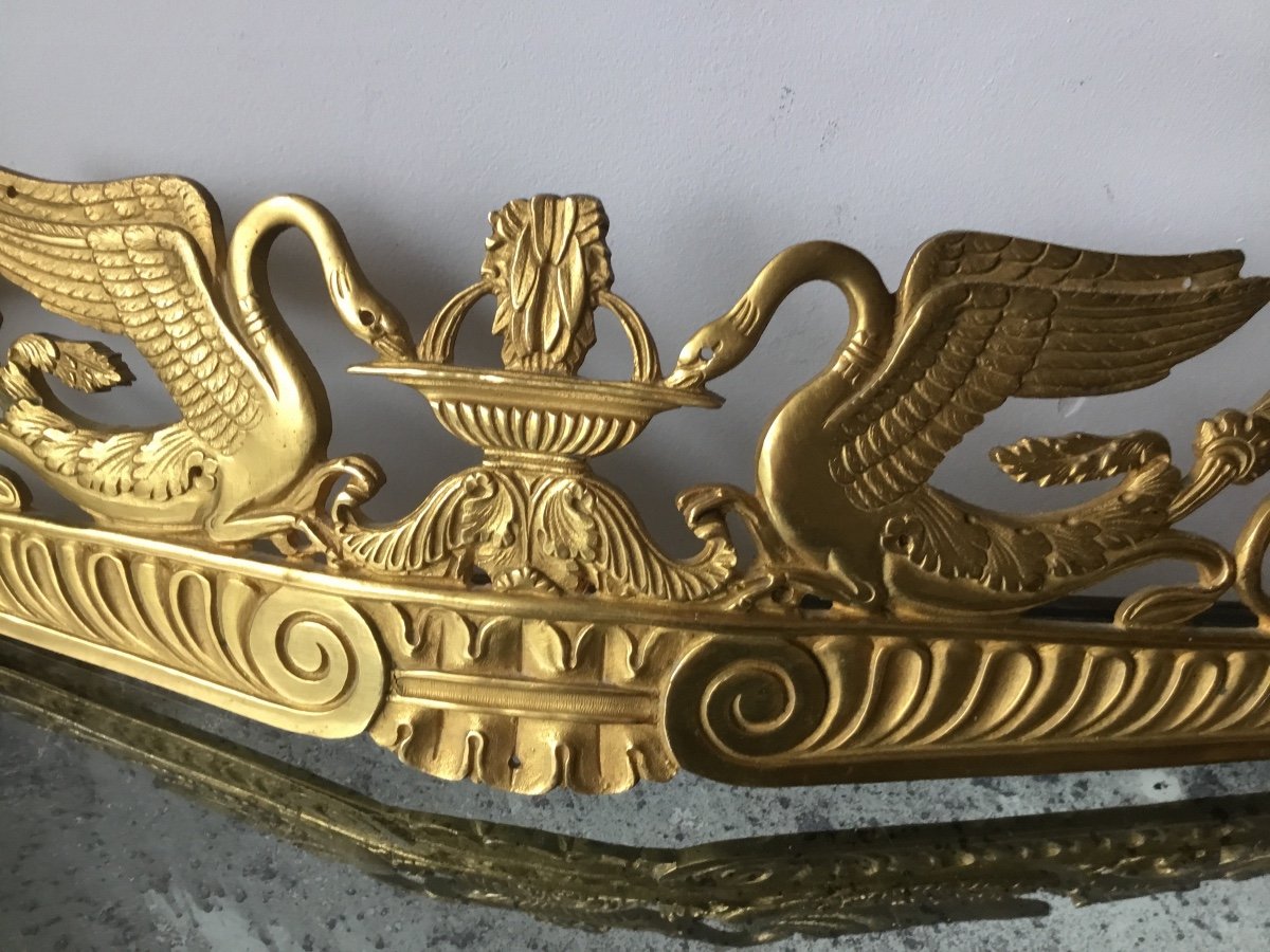 Gilt Bronze Furnishing Decor With Drinking Swans 49 Cm-photo-2