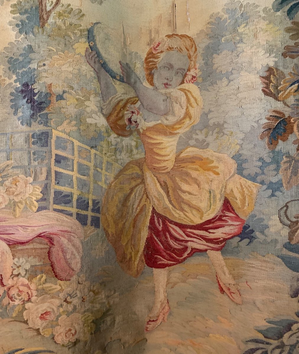 Tapestry The Young Girl With The Tambourine, 18th Century 